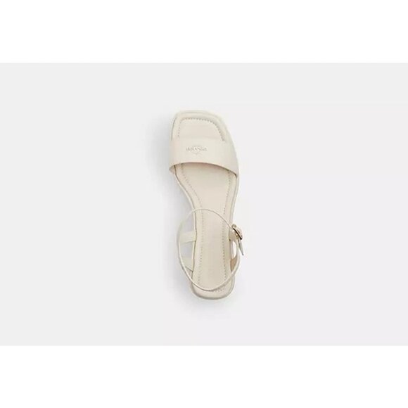 Coach Gale Platform Wedge Sandals Women’s Chalk Leather Logo Ankle Strap - Picture 3 of 4
